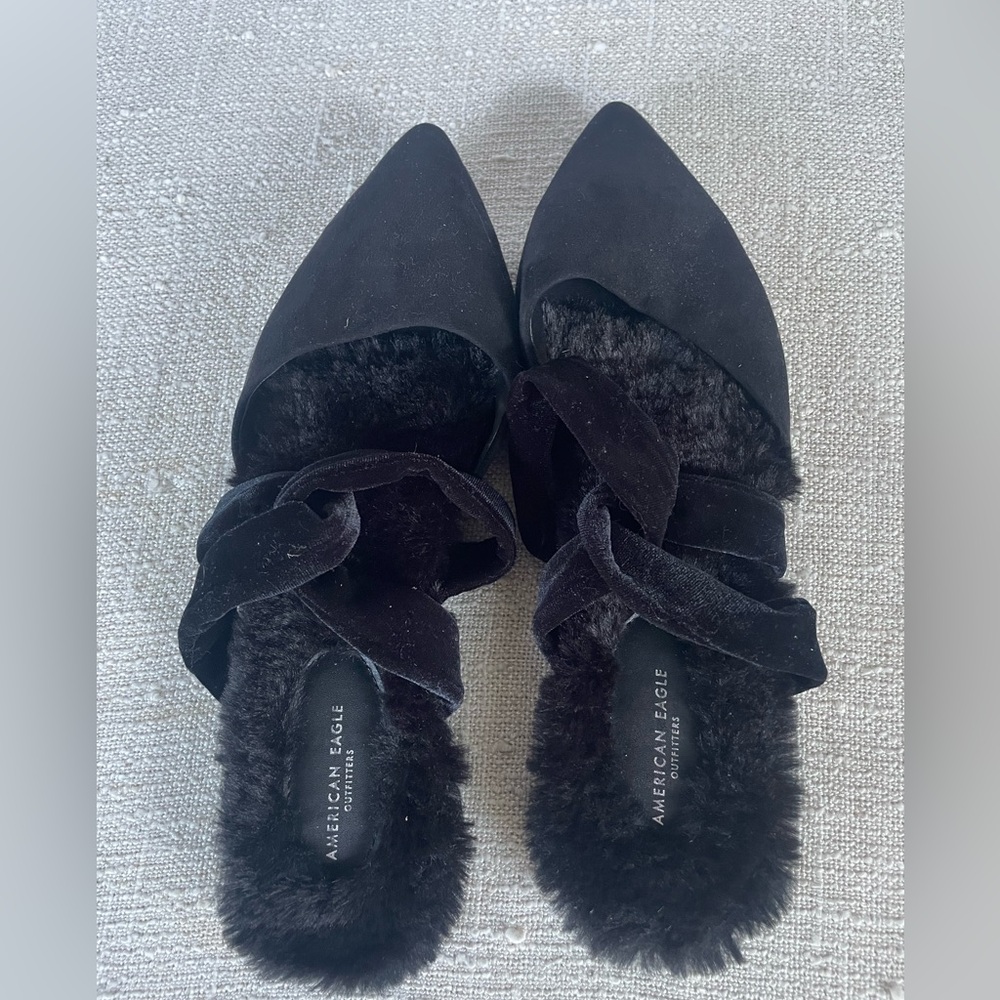 American Eagle Outfitters Black Velvet Mules